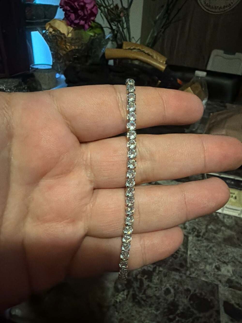 Silver Tone Adjustable Cubic Zirconia Bolo Tennis Bracelet